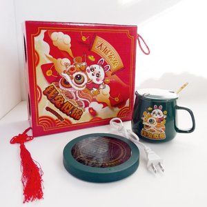 NEW IN BOX YEAR of the RABBIT 12oz COFFEE MUG with COVER WARMER & SPOON 4 Pc Set